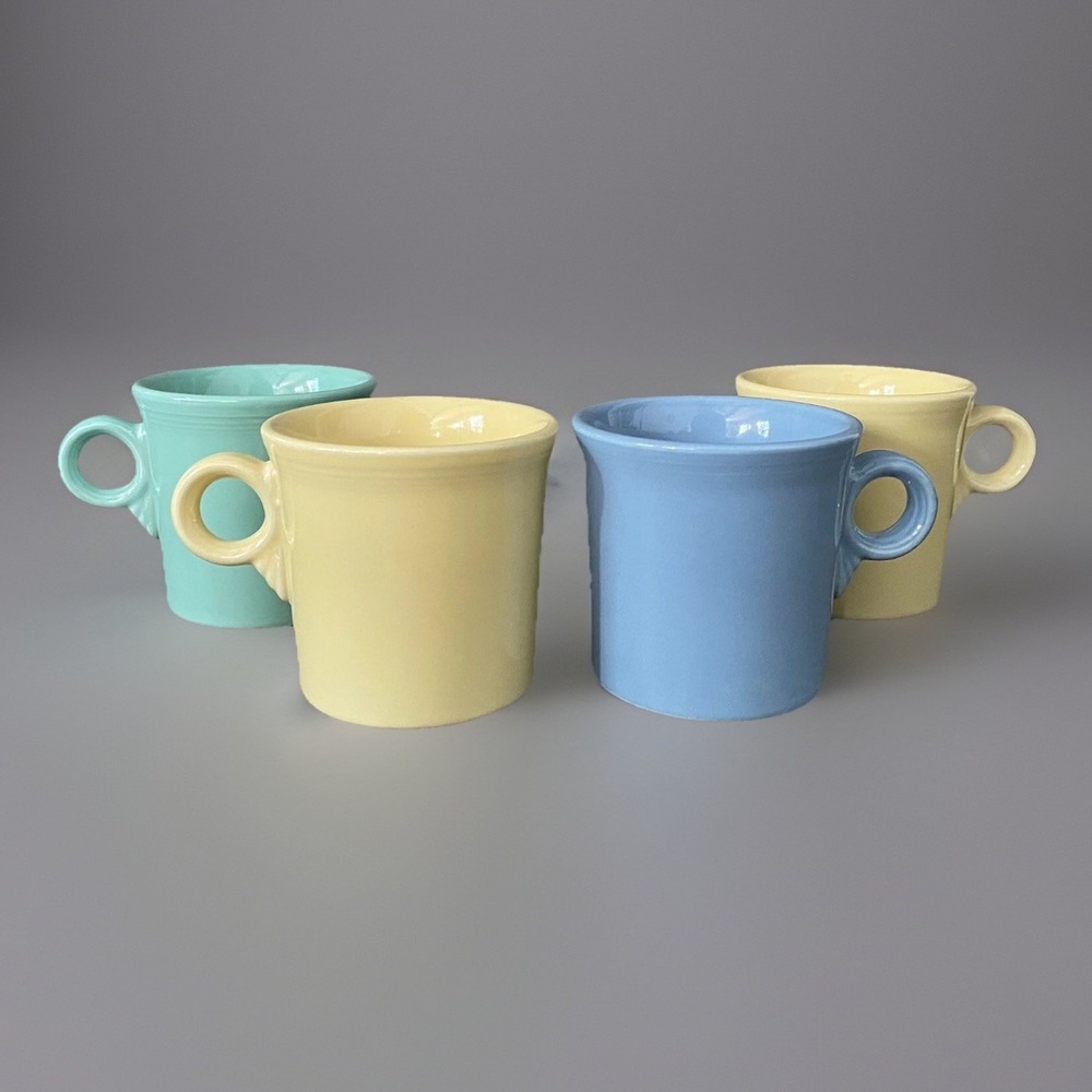 2 FIESTA Green Blue Ring Handle Coffee Mugs Homer Laughlin USA Retired